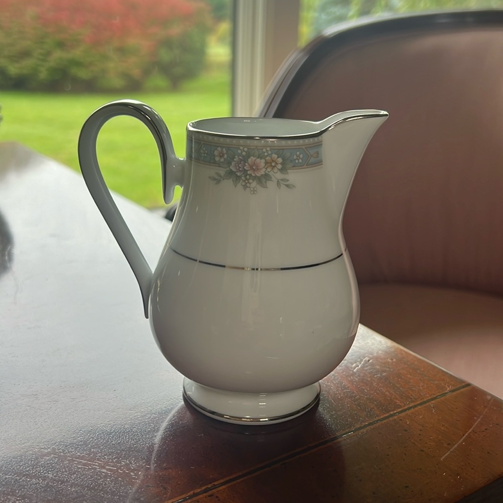 Noritake White and Blue Floral Pitcher